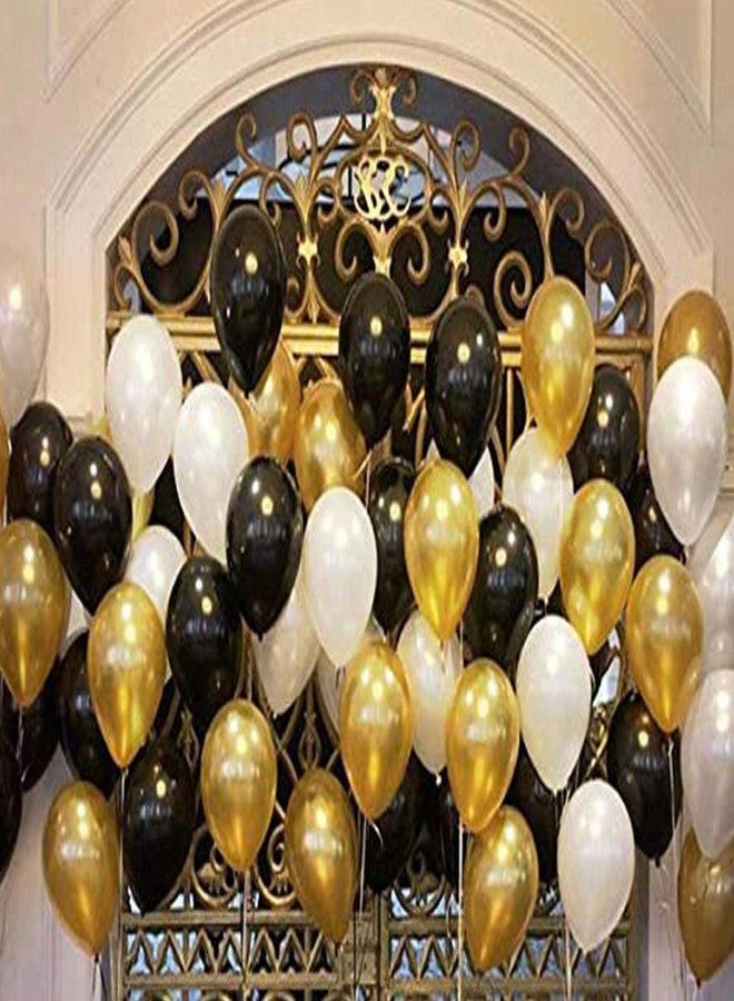 AMFIN بالونات معدنية من AMFIN® (عبوة من 25 بالونًا) مقاس 10 بوصات، باللون الأسود والذهبي والأبيض، مثالية لتزيين أعياد الميلاد، وحفلات الزفاف، والخطوبة، وحفلات استقبال المولود، وحفلات الذكرى السنوية، بتصميمات مستوحاة من الأسود والذهبي والأبيض. - Image 1
